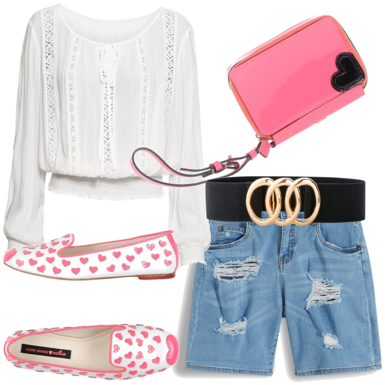 Outfit donna - Macassini leggeri. Stile Casual chic per Mare. Abbinamento con cinture, bluse, shorts, mocassini, borse a mano.