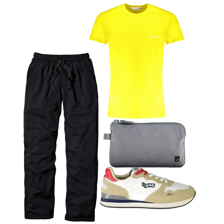 Outfit uomo - Al parco. Stile Urban per Sport. Abbinamento con pantaloni, sneakers, portafogli, t-shirt.