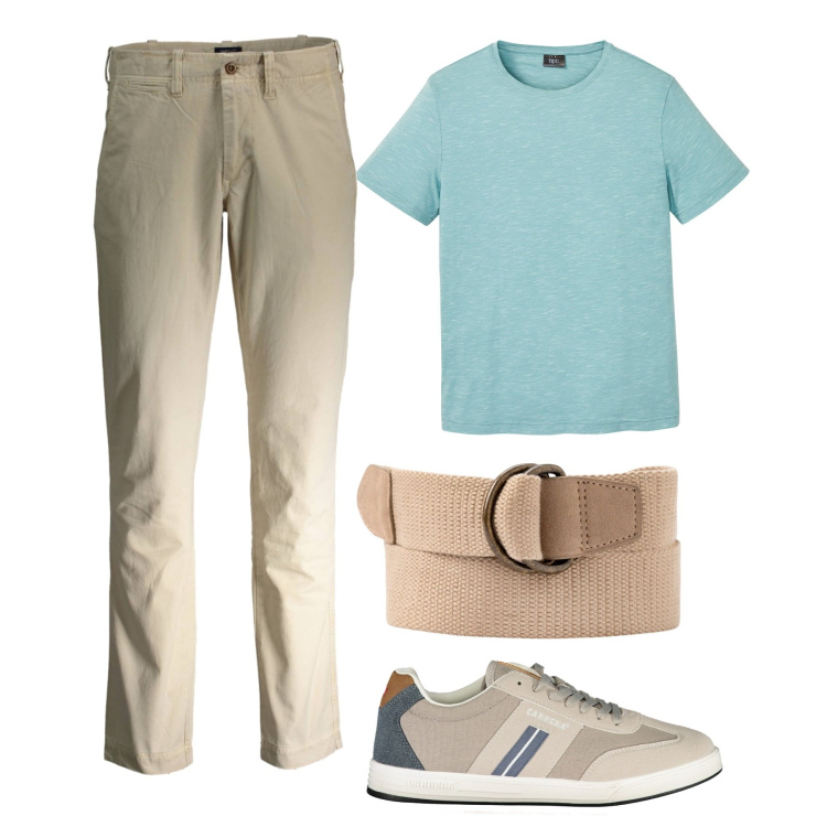Outfit uomo - Casual. Stile Casual per Tutti i giorni. Abbinamento con t-shirt, pantaloni, cinture, sneakers.