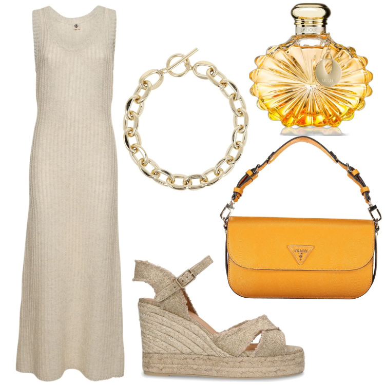 Outfit donna - Total look #1928054. Stile Casual chic per Serata fuori. Abbinamento con profumi, vestiti, collane, espadrillas, collane.