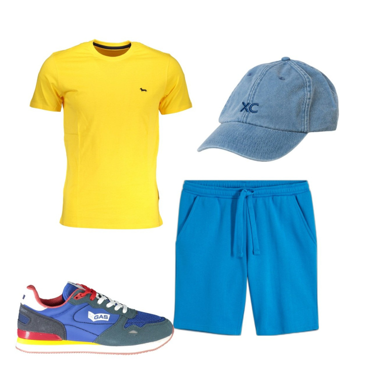 Outfit uomo - Sport. Stile Casual per Sport. Abbinamento con bermuda, t-shirt, sneakers, cappelli.