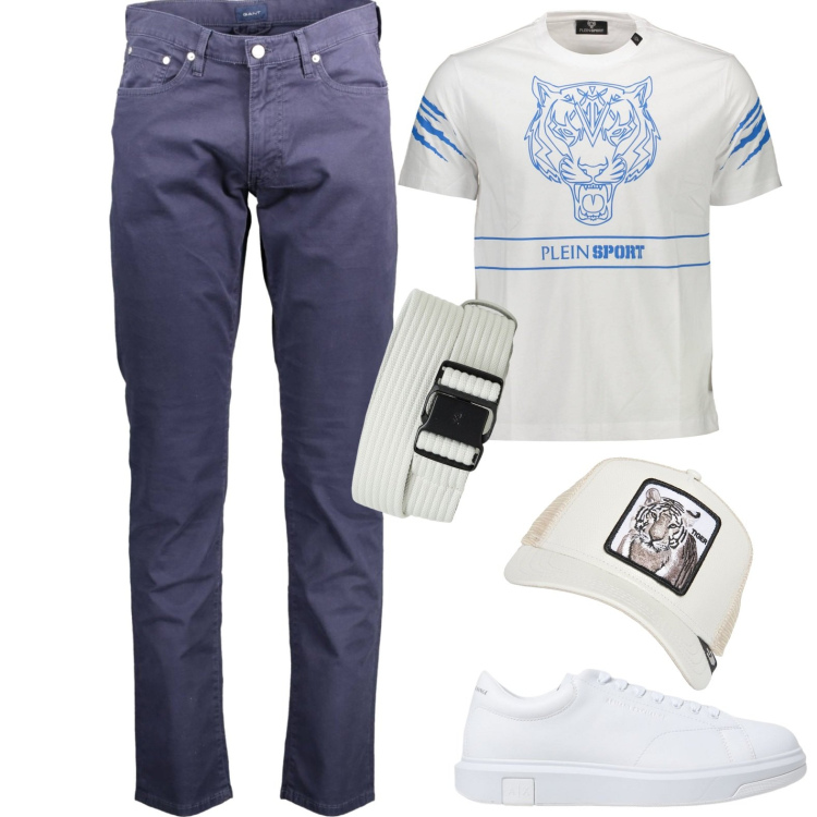 Outfit uomo - Vado al festival della musica. Stile Casual per Serata speciale. Abbinamento con t-shirt, pantaloni, cinture, cappelli, sneakers.