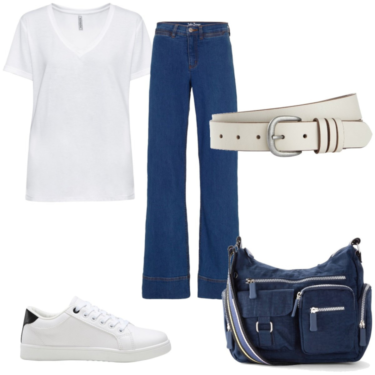 Outfit donna - Total look #1928196. Stile Basic per Tutti i giorni. Abbinamento con borse a tracolla, t-shirt, sneakers, jeans, cinture.