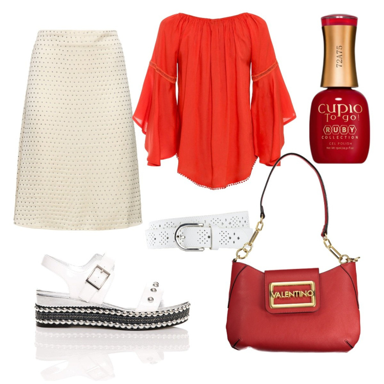 Outfit donna - Cupido. Stile Casual chic per Serata fuori. Abbinamento con cinture, bluse, smalti, sandali, gonne, borse a spalla.