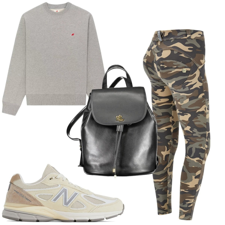 Outfit donna - Total look #1928340. Stile Military per Tutti i giorni. Abbinamento con felpe, sneakers, pantaloni skinny, zaini.