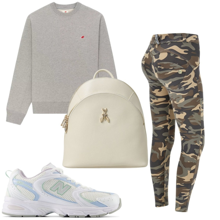Outfit donna - Total look #1928342. Stile Military per Tutti i giorni. Abbinamento con felpe, sneakers, pantaloni skinny, zaini.