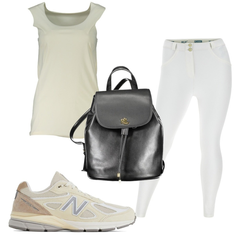 Outfit donna - Total look #1928343. Stile Trendy per Tutti i giorni. Abbinamento con sneakers, pantaloni skinny, zaini, canottiere.