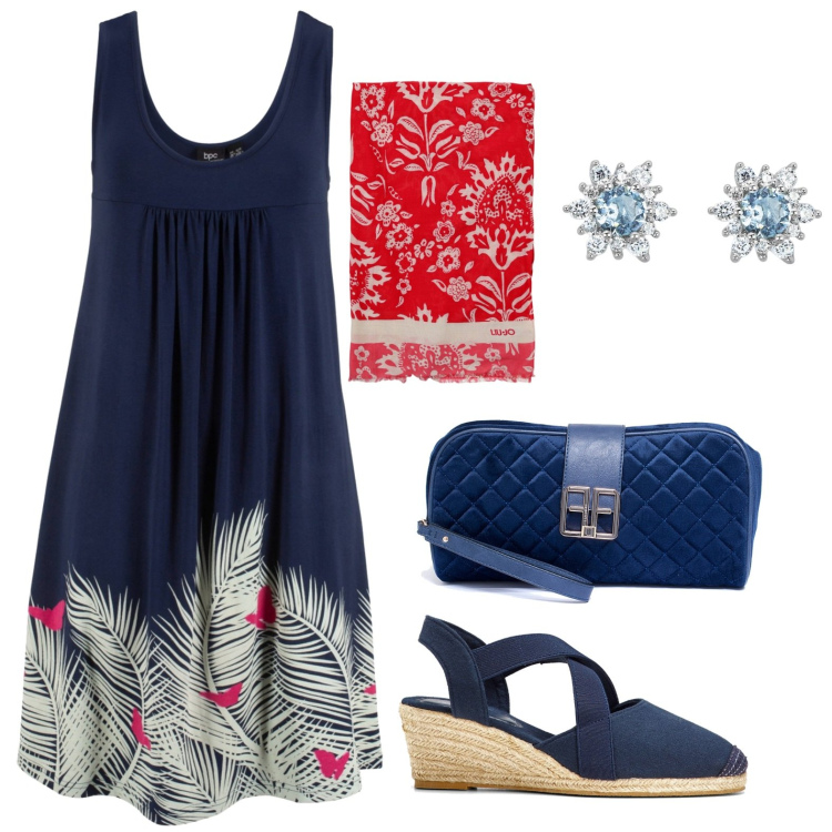 Outfit donna - Total look #1928389. Stile Casual per Tutti i giorni. Abbinamento con sandali col tacco, vestiti corti, orecchini, pochette, sciarpe.