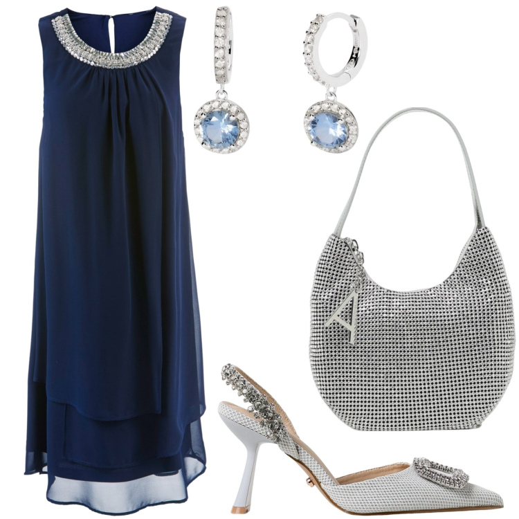 Outfit donna - Total look #1928531. Stile Chic per Cerimonia. Abbinamento con vestiti, orecchini, borse a spalla, scarpe col tacco.