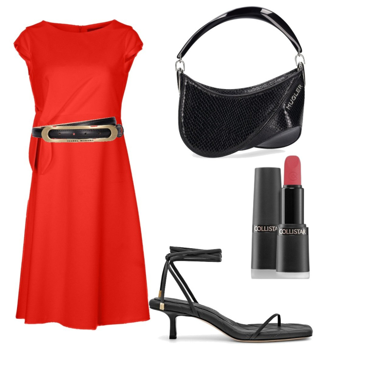 Outfit donna - Total look #1928562. Stile Bon Ton per Cerimonia. Abbinamento con rossetti, vestiti midi/longuette, cinture, borse a mano, sandali in pelle.