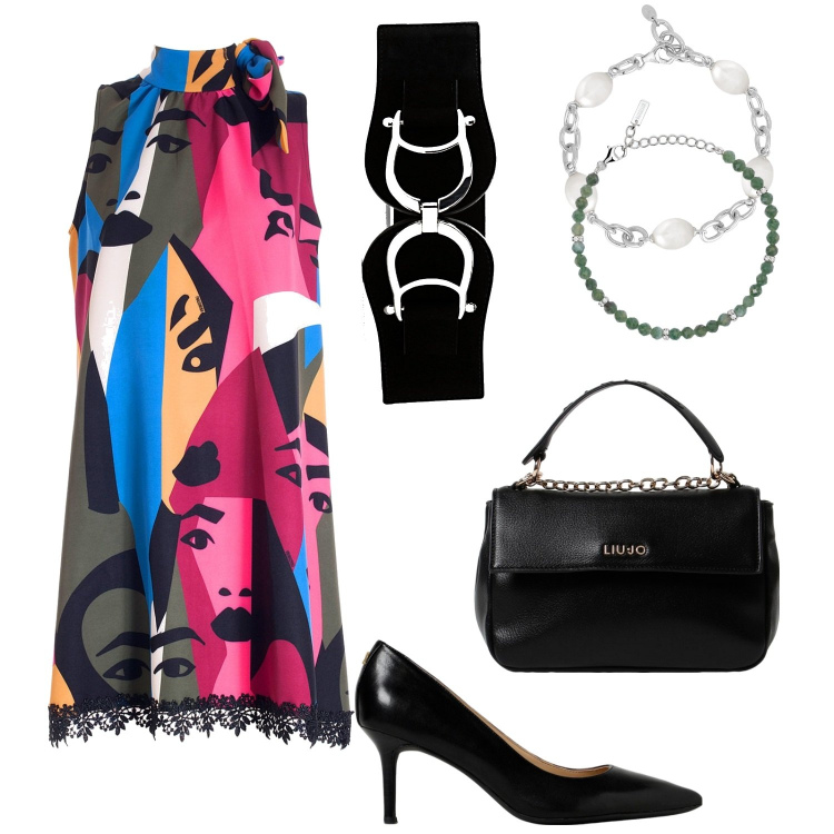 Outfit donna - Total look #1928592. Stile Glamour per Serata fuori. Abbinamento con cinture, braccialetti, braccialetti, vestiti senza maniche, décolleté, borse a mano.