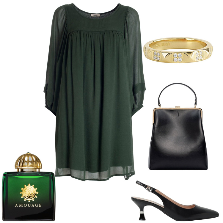 Outfit donna - Total look #1928594. Stile Chic per Serata fuori. Abbinamento con profumi, anelli, vestiti, borse a spalla, scarpe col tacco.