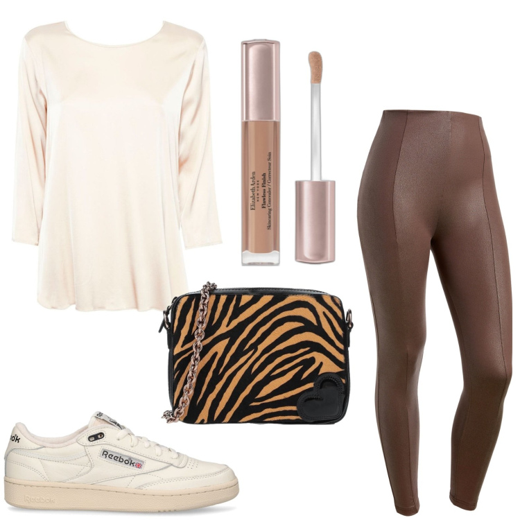 Outfit donna - La borsa zebrata. Stile Basic per Tutti i giorni. look ideale per Petite. Abbinamento con borse a tracolla, correttori, pantaloni skinny, sneakers, bluse.