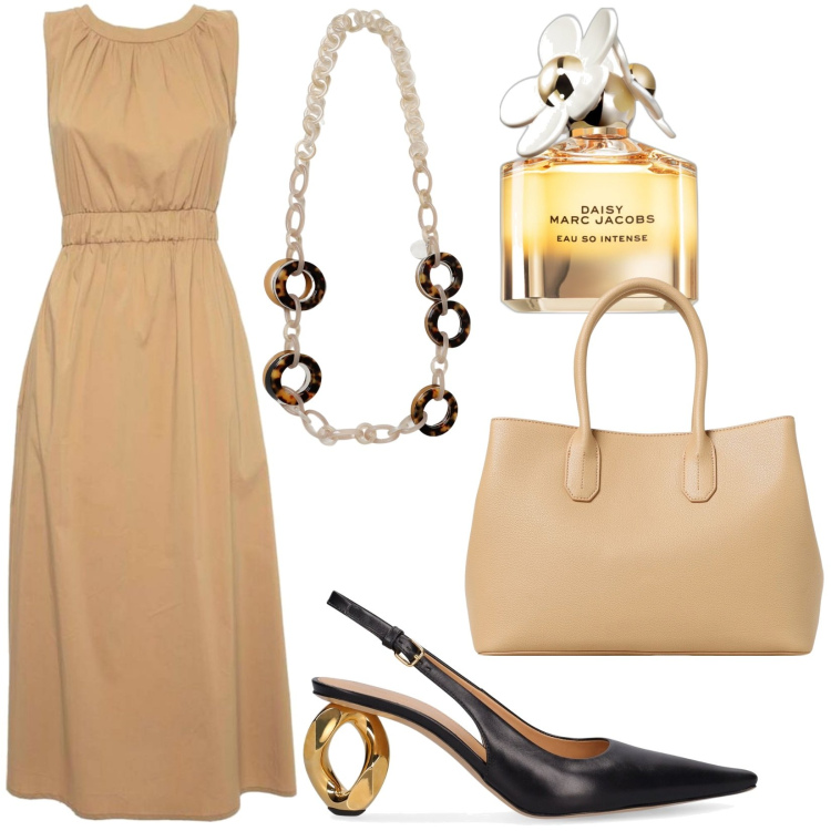 Outfit donna - Total look #1928743. Stile Chic per Tutti i giorni. Abbinamento con profumi, vestiti lunghi, décolleté, collane, borse a mano.