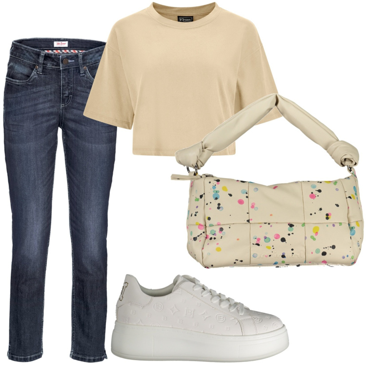 Outfit donna - Total look #1928757. Stile Casual per Tutti i giorni. Abbinamento con jeans, t-shirt, sneakers, collane.