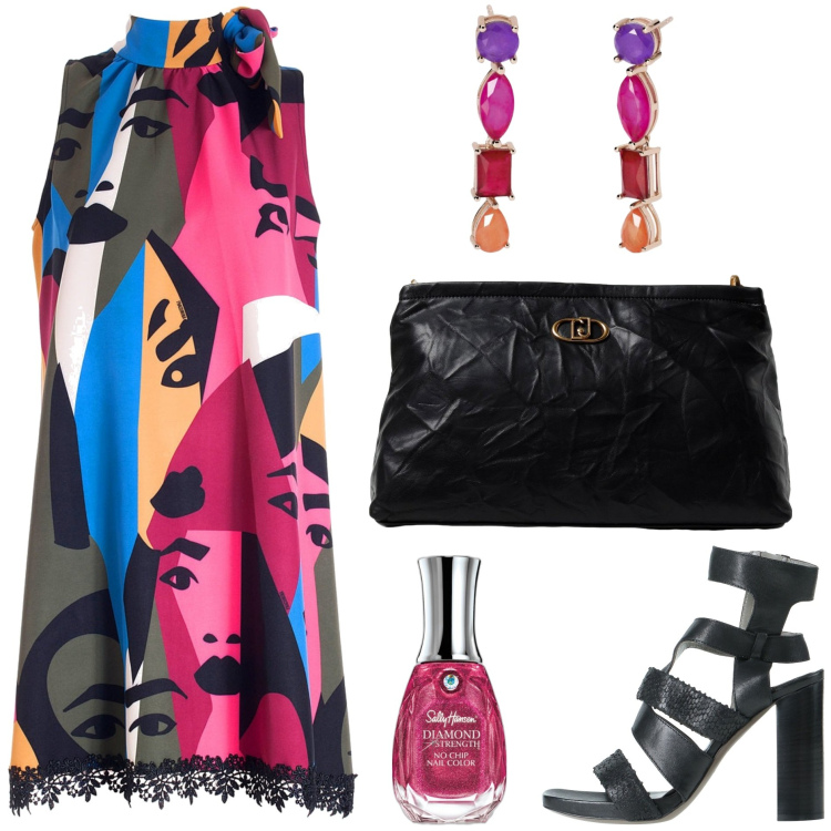 Outfit donna - Valigia per Porto Cervo. Stile Glamour per Serata fuori. Abbinamento con sandali in pelle, smalti, orecchini, vestiti senza maniche, clutch.