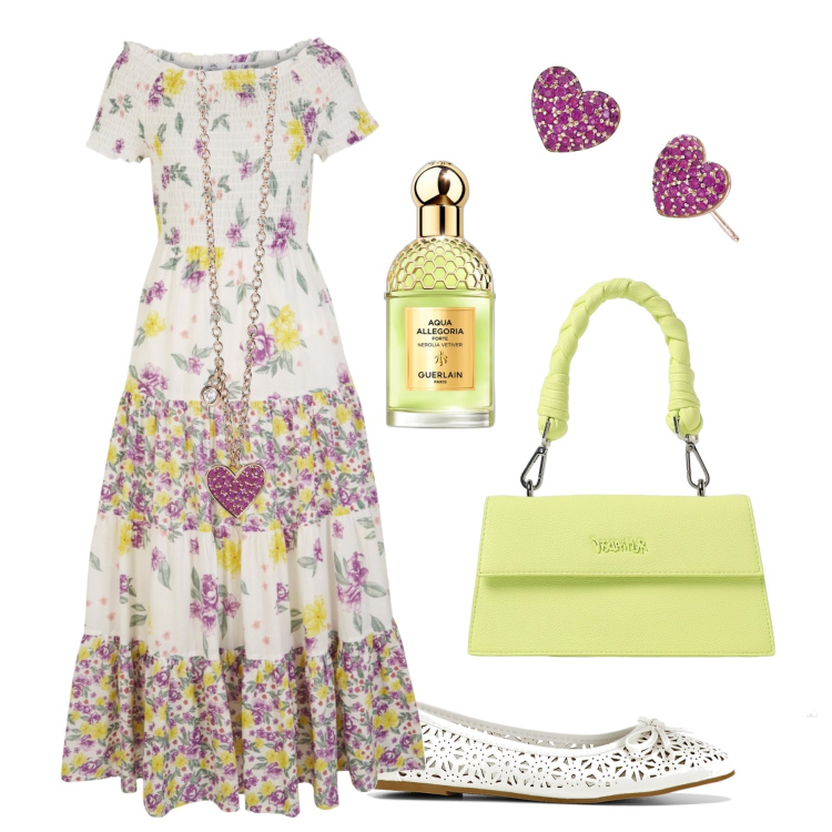 Outfit donna - Romantica curvy !. Stile Romantica per Tutti i giorni. Abbinamento con vestiti, ballerine, profumi, collane, orecchini, borse a spalla.
