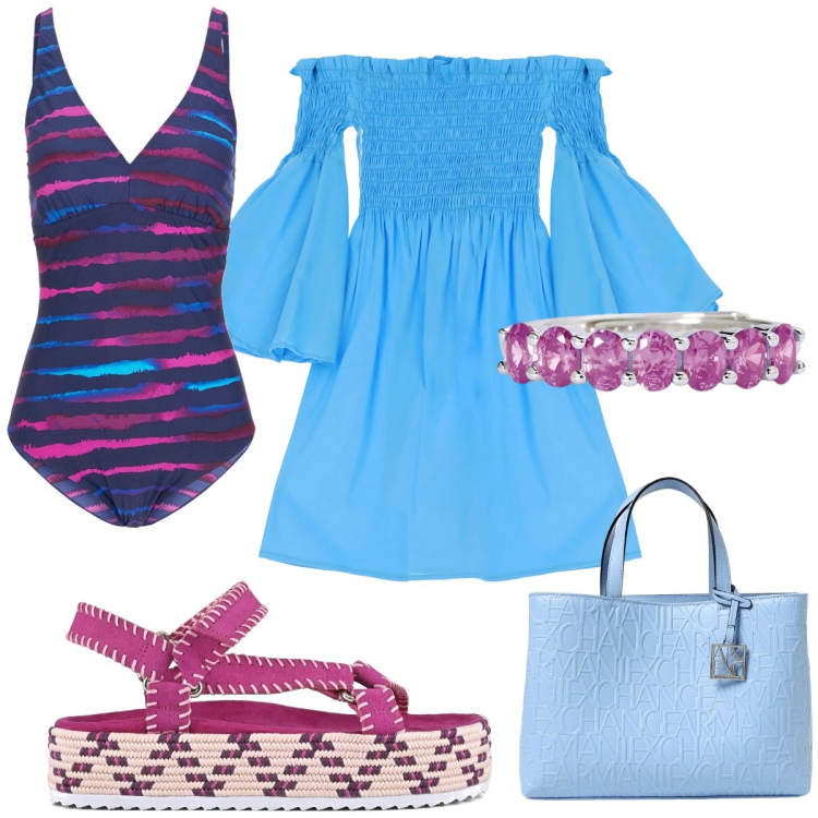 Outfit donna - Taormina: colore e allegria. Stile Trendy per Mare. Abbinamento con costumi interi, anelli, vestiti corti, sandali, borse tote.