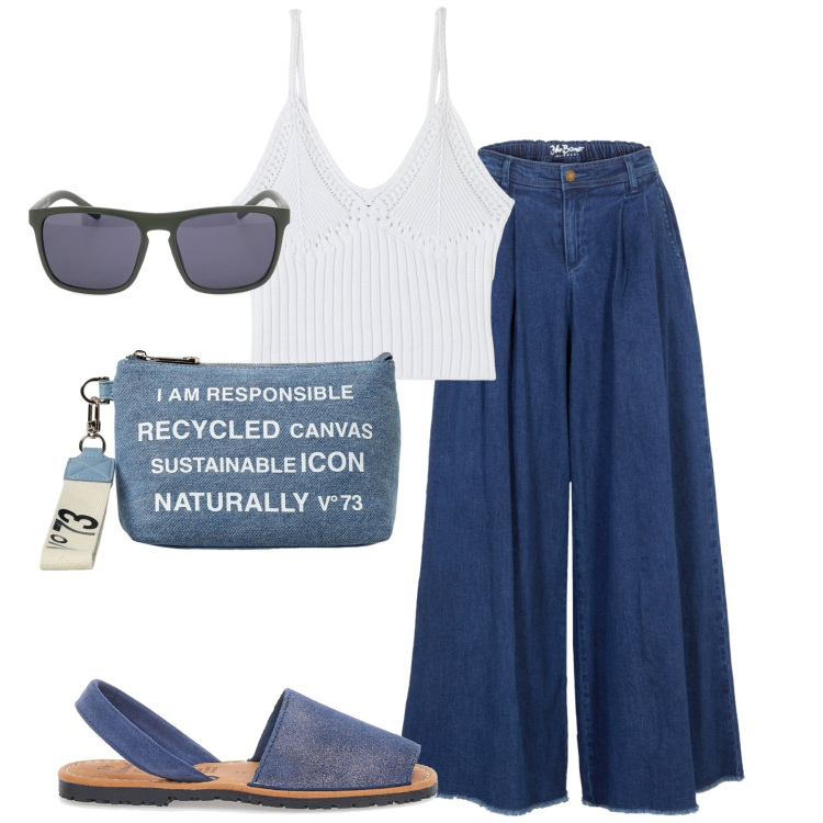 Outfit donna - Agosto. Stile Casual chic per Tutti i giorni. Abbinamento con gonne, top, sandali in pelle, borse a tracolla, occhiali da sole.