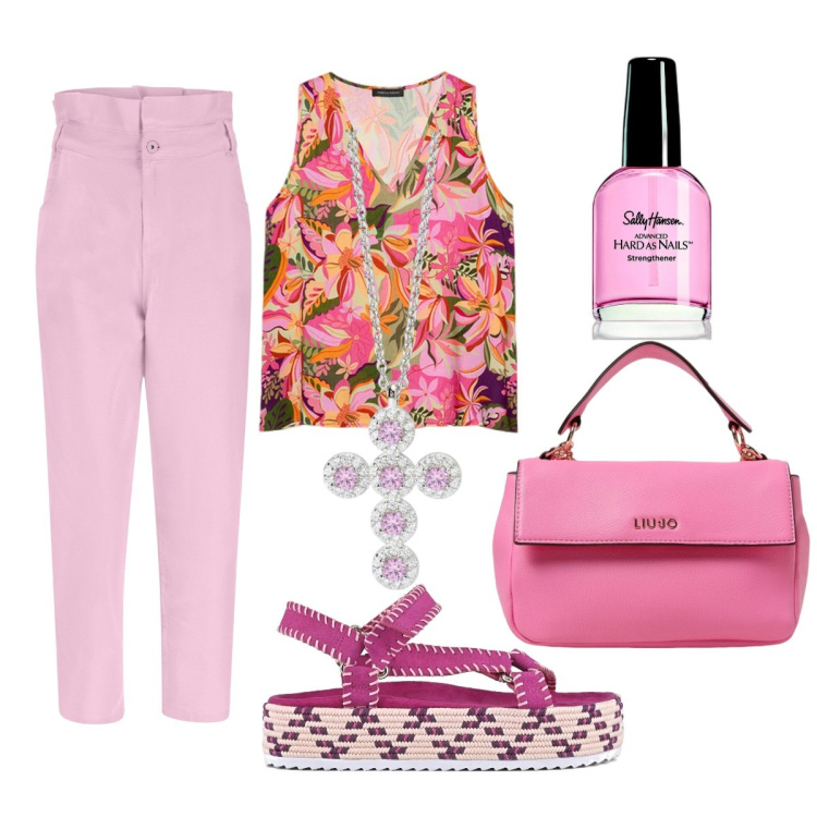 Outfit donna - Total look #1929098. Stile Casual chic per Serata fuori. Abbinamento con smalti, ciondoli, jeans, sandali, top, borse a mano.