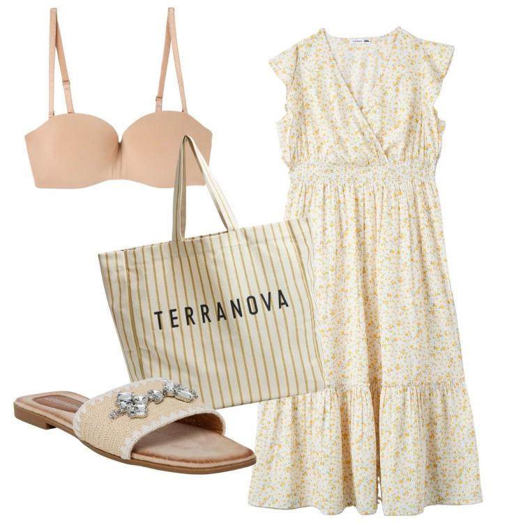Outfit donna - Freschezza. Stile Romantica per Tutti i giorni. Abbinamento con ciabatte, vestiti, reggiseni, borse tote.