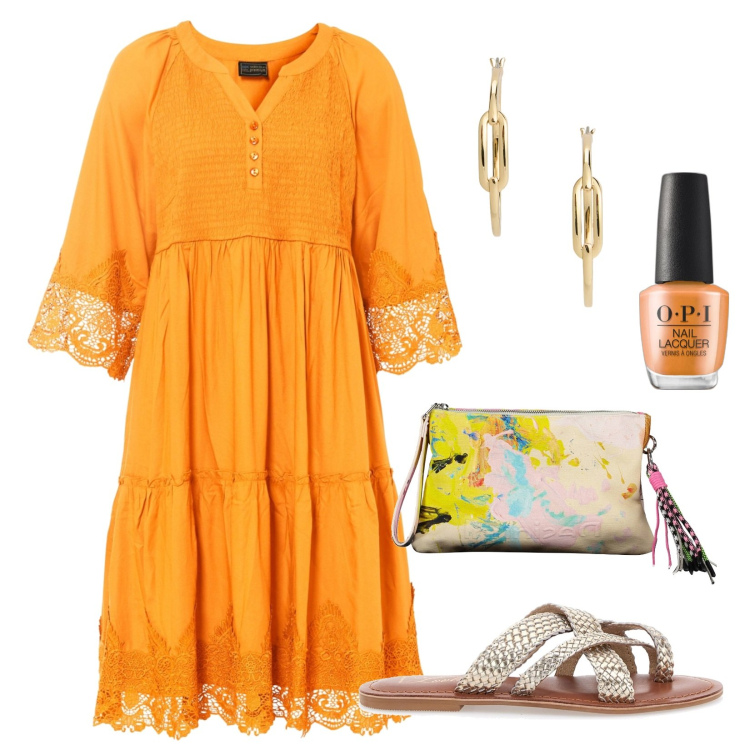 Outfit donna - Colore del tramonto!!!. Stile Casual per Mare. Abbinamento con vestiti chemisier, smalti, orecchini, ciabatte, borse a mano.