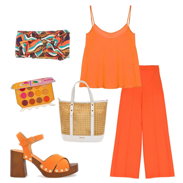 Outfit donna - Summer Sunset!!!. Stile Vintage retrò per Mare. Abbinamento con ombretti, pantaloni a palazzo, top, fasce per capelli, zoccoli, borse a spalla.