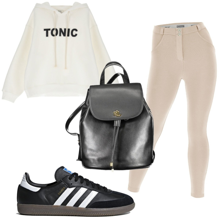 Outfit donna - Total look #1929239. Stile Basic per Tutti i giorni. Abbinamento con pantaloni skinny, felpe con cappuccio, zaini, sneakers.