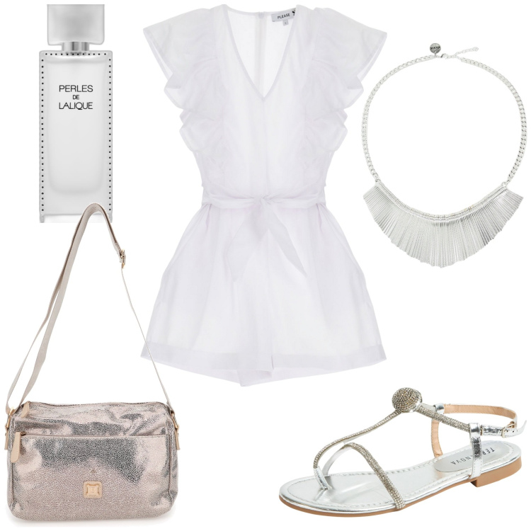 Outfit donna - La notte di S. Lorenzo. Stile Trendy per Serata fuori. Abbinamento con profumi, ciabatte, vestiti corti, collane, borse a tracolla.