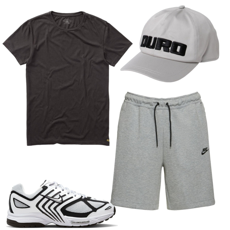 Outfit uomo - Sport. Stile Casual per Sport. Abbinamento con t-shirt, shorts, sneakers, cappelli.