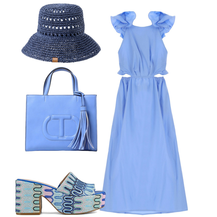 Outfit donna - Al mare. Stile Romantica per Mare. Abbinamento con vestiti lunghi, cappelli, sabot, borse a mano.