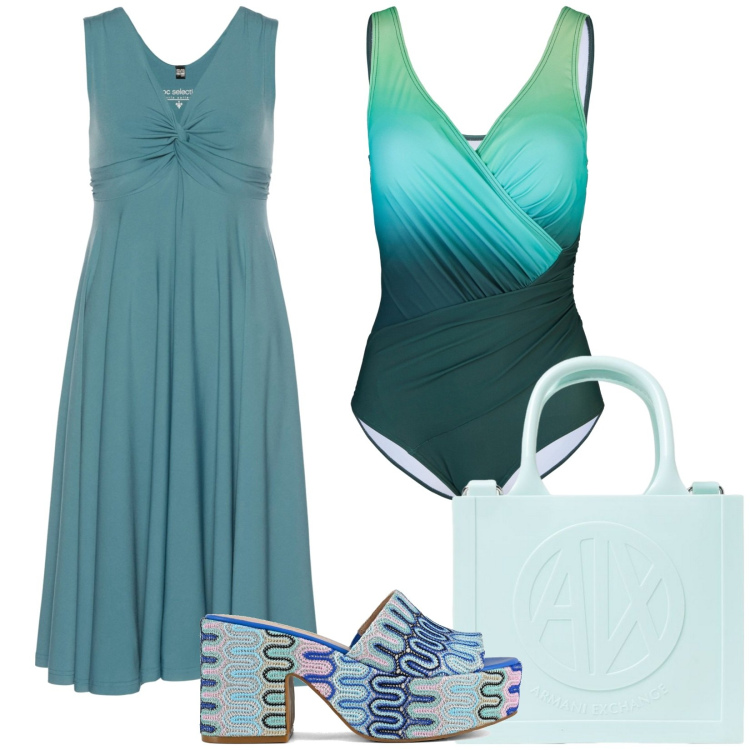 Outfit donna - Total look #1929388. Stile Casual chic per Mare. Abbinamento con vestiti, costumi interi, sabot, borse a mano.