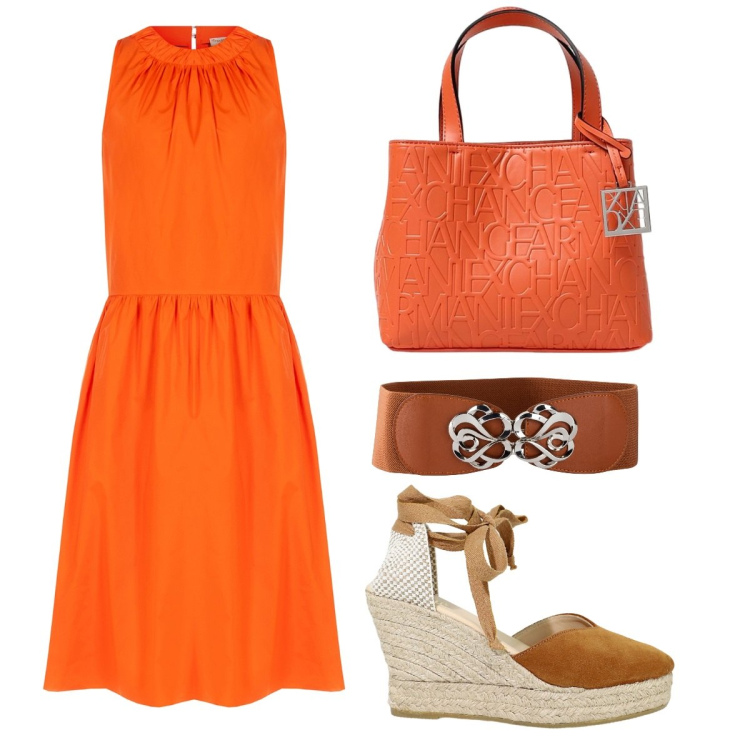 Outfit donna - Total look #1929416. Stile Bon Ton per Serata fuori. Abbinamento con cinture, vestiti midi/longuette, zeppe, borse a mano.