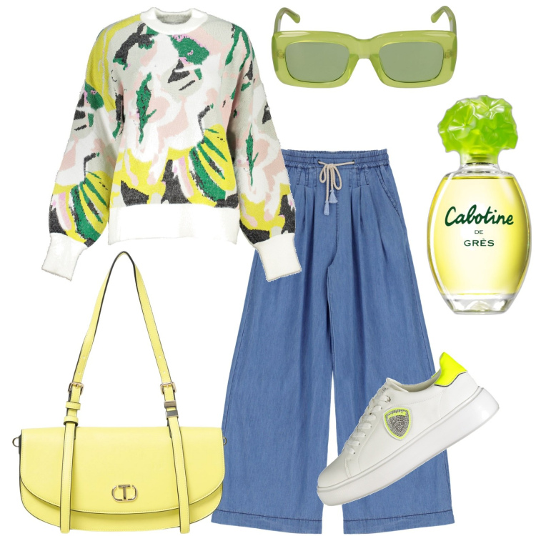 Outfit donna - Mojito inspiration. Stile Basic per Tutti i giorni. Abbinamento con profumi, pantaloni, occhiali da sole, maglieria, sneakers, borse a spalla.