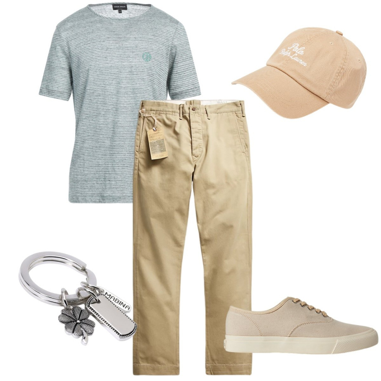 Outfit uomo - All’acquario con i bimbi. Stile Urban per Tutti i giorni. Abbinamento con t-shirt, portachiavi, sneakers, pantaloni chino, cappelli.