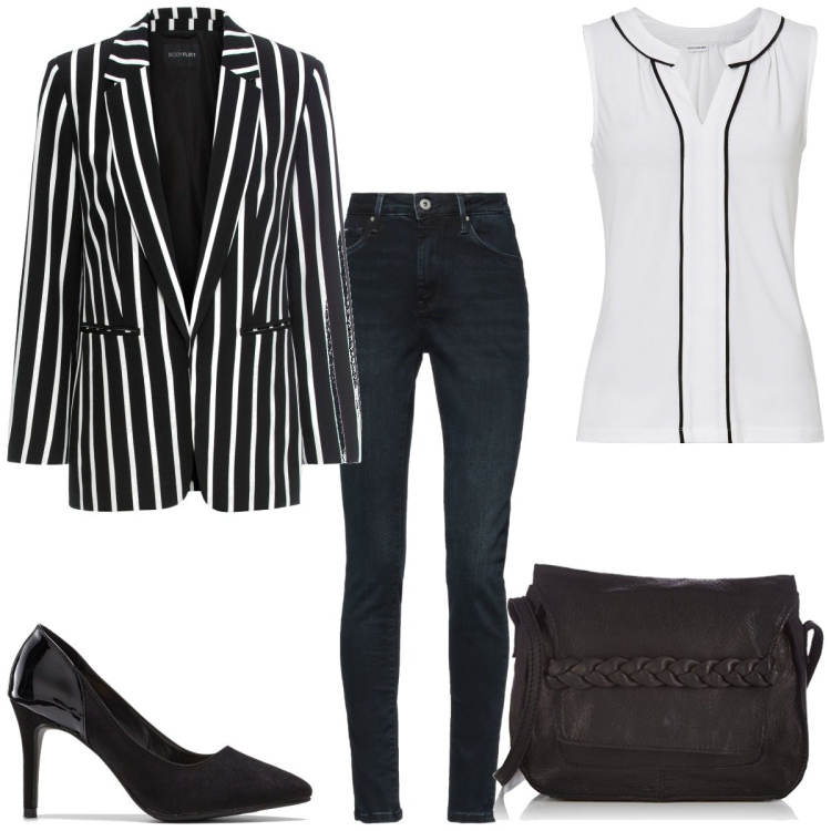Outfit femme - Beetlejuice au cinema. Style Tendance pour Soirée dehors. Assortir avec hauts, blazers, chaussures à talon, jean skinny, sacs en bandoulière.