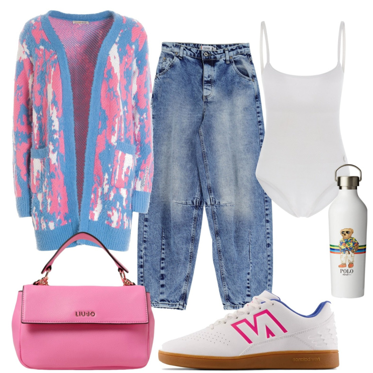 Outfit donna - A lezione. Stile Casual per Scuola/Università. Abbinamento con sneakers, cardigans, jeans, body, anelli, borse a mano.