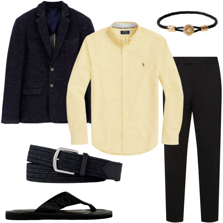 Outfit uomo - Infradito in vacanza. Stile Casual per Serata speciale. Abbinamento con giacche, cinture, camicie, pantaloni, sandali, braccialetti.