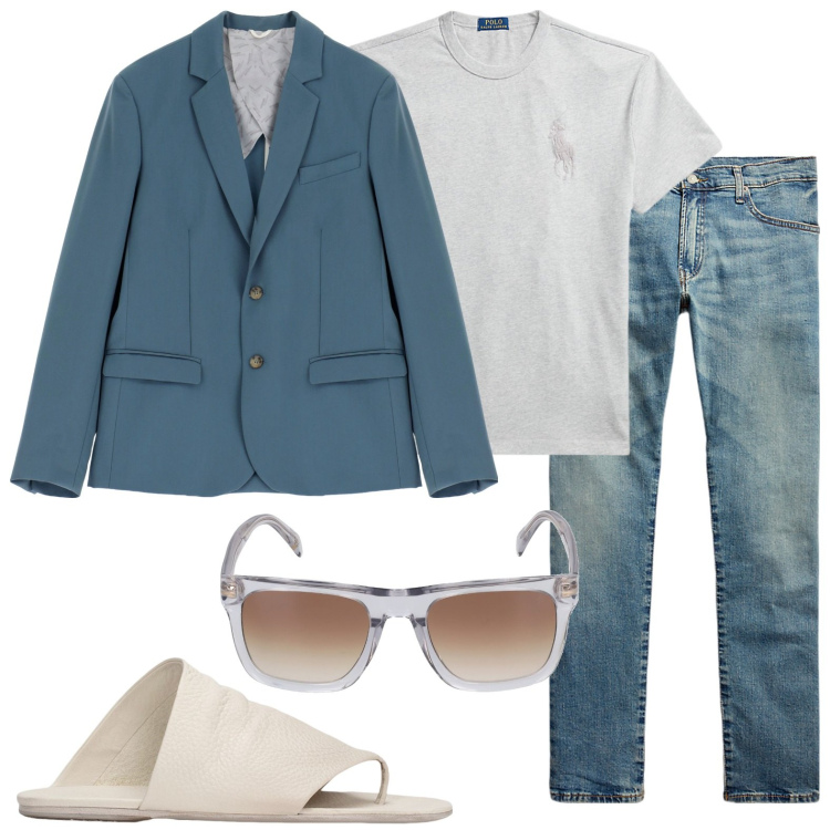 Outfit uomo - Infradito per viaggiare. Stile Casual per Tutti i giorni. Abbinamento con giacche, jeans, t-shirt, sandali, occhiali da sole.