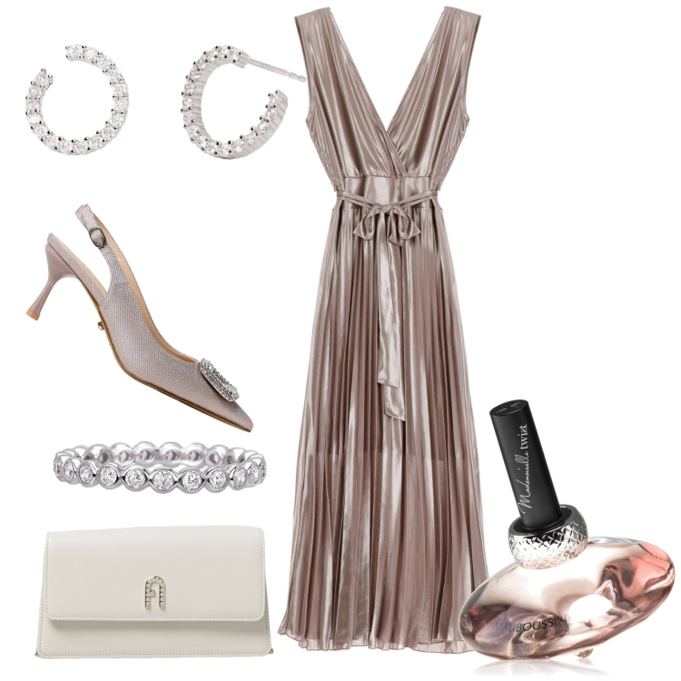 Outfit donna - Molto chic. Stile Chic per Cerimonia. Abbinamento con profumi, anelli, orecchini, vestiti midi/longuette, scarpe col tacco, clutch.