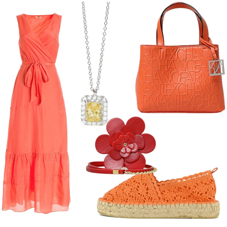 Outfit donna - Total look #1930014. Stile Casual chic per Tutti i giorni. Abbinamento con collane, vestiti lunghi, cinture, espadrillas, borse a mano.