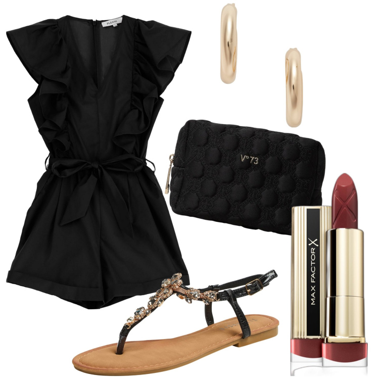 Outfit donna - I sandali gioiello. Stile Chic per Serata fuori. Abbinamento con rossetti, sandali gioiello, vestiti corti, orecchini, pochette.