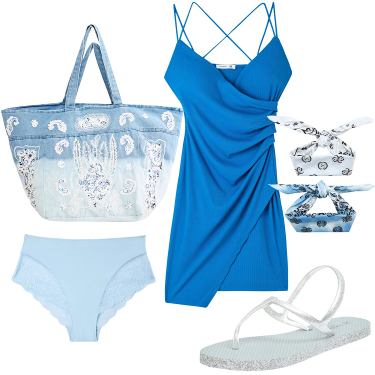 Outfit donna - Terranova - vacanze in Riviera Adriatica. Stile Basic per Mare. look ideale per Petite. Abbinamento con sandali, shopping bag, vestiti, culotte, fasce per capelli.