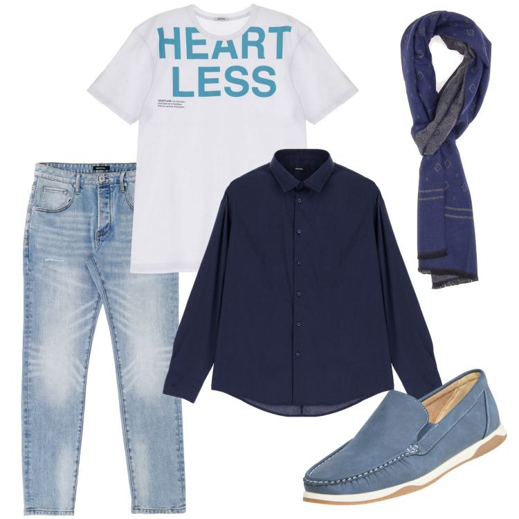 Outfit uomo - La maglietta manifesto. Stile Casual per Tutti i giorni. Abbinamento con scarpe stringate, camicie, jeans dritti, t-shirt, sciarpe.