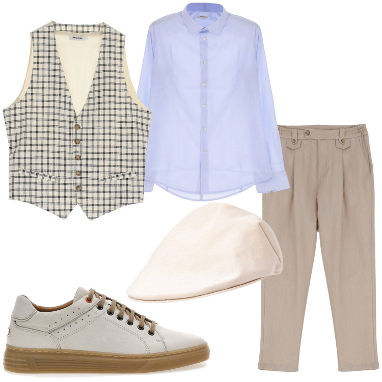 Outfit uomo - tu vuo fa l\'americano. Stile Casual per Tutti i giorni. Abbinamento con camicie, pantaloni, gilet, cappelli e berretti, scarpe stringate.
