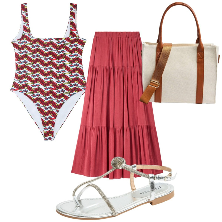Outfit donna - Terranova : in vacanza con le infradito. Stile Trendy per Mare. Abbinamento con costumi interi, gonne lunghe, shopping bag, ciabatte.