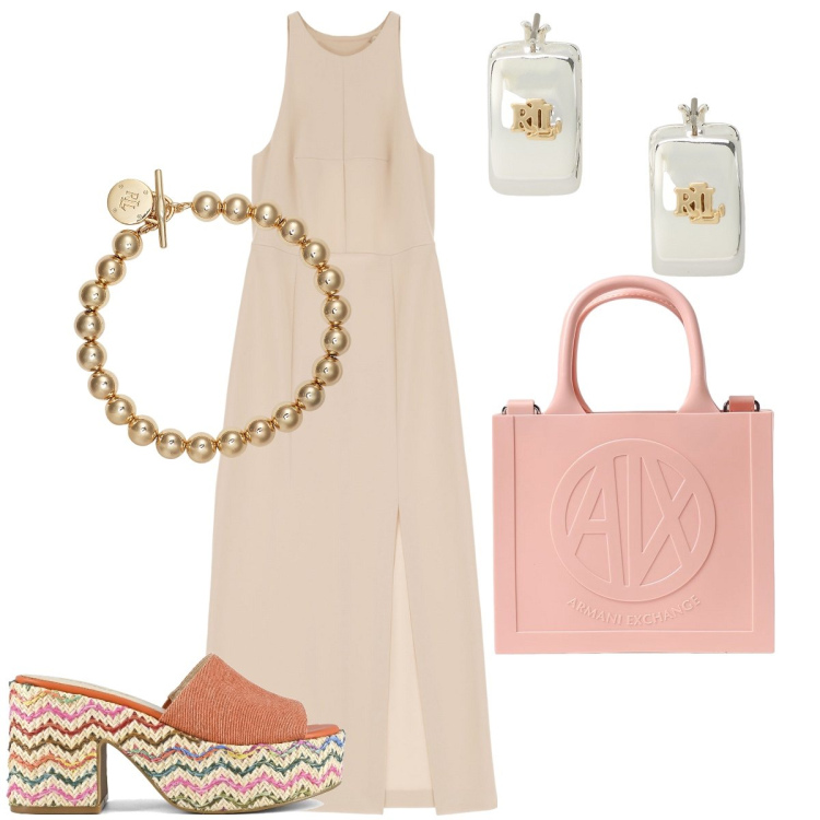 Outfit donna - La zeppa colorata. Stile Bon Ton per Tutti i giorni. Abbinamento con vestiti midi/longuette, braccialetti, orecchini, sandali, borse a mano.
