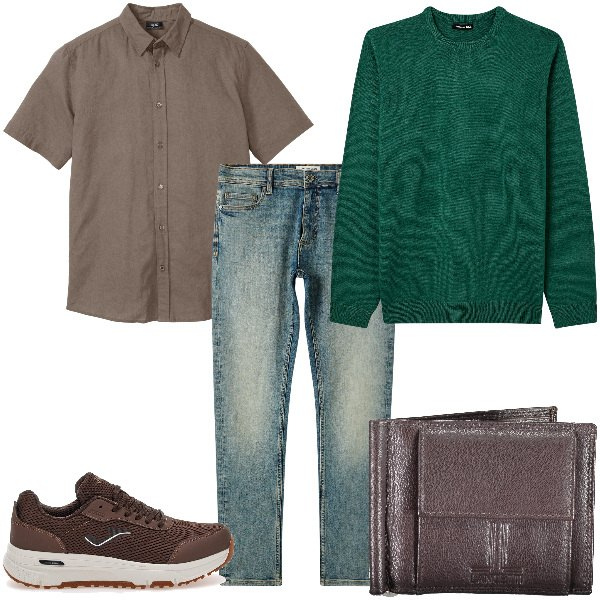 Outfit uomo - Total look #1930325. Stile Casual per Tutti i giorni. Abbinamento con camicie a manica corta, jeans skinny, maglieria, portafogli, sneakers.
