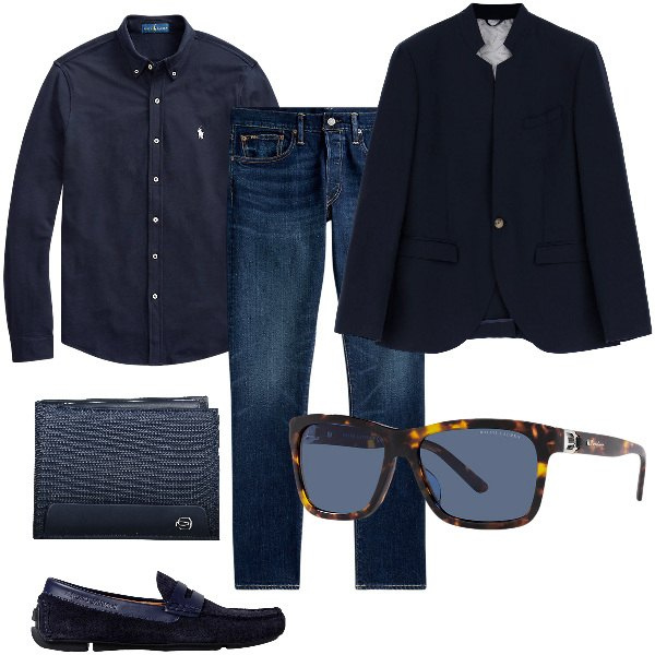 Outfit uomo - Total look #1930334. Stile Business/Elegante per Ufficio. Abbinamento con giacche, camicie, jeans, occhiali da sole, portafogli, scarpe stringate.