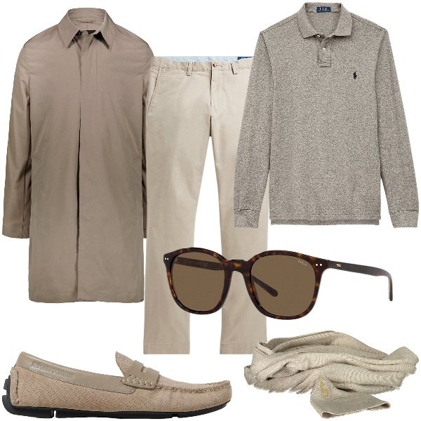 Outfit uomo - Total look #1930342. Stile Business/Elegante per Ufficio. Abbinamento con pantaloni, polo, occhiali da sole, giacche, sciarpe, scarpe stringate.